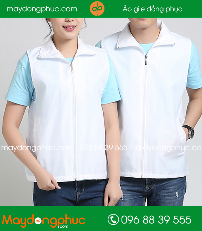 Mẫu áo gile công nhân màu Trắng
